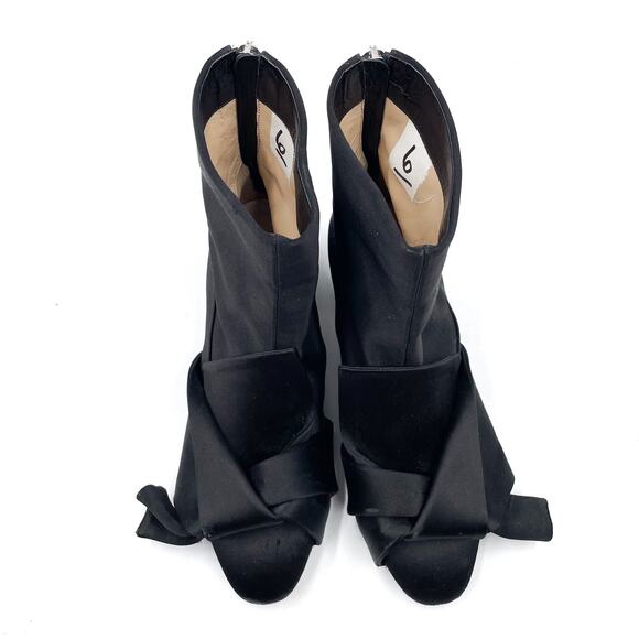 No21 Raso Satin Bow Boots Black Block Heel Ankle Twist Knot No. 21 Sz 36 / 6 - Picture 3 of 10